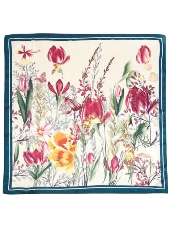 None Accessories - Venetian Garden Teal Square Scarf (NWT)